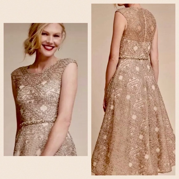 New Sara Emanuel BHLDN Presley 0 Champagne Midi - Picture 4 of 5